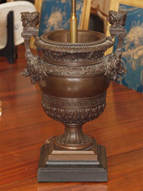 French EXCEPTIONAL BARBIDIENNE BRONZE URN AS LAMP For Sale