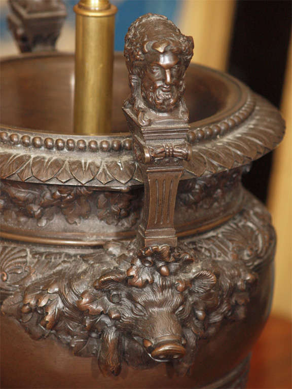 EXCEPTIONAL BARBIDIENNE BRONZE URN AS LAMP For Sale 5