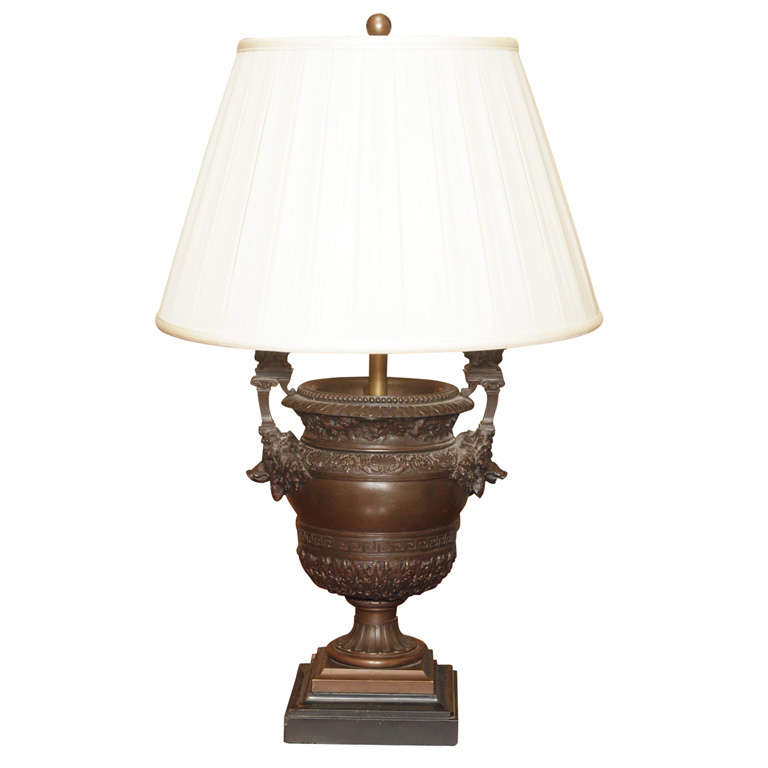 EXCEPTIONAL BARBIDIENNE BRONZE URN AS LAMP For Sale