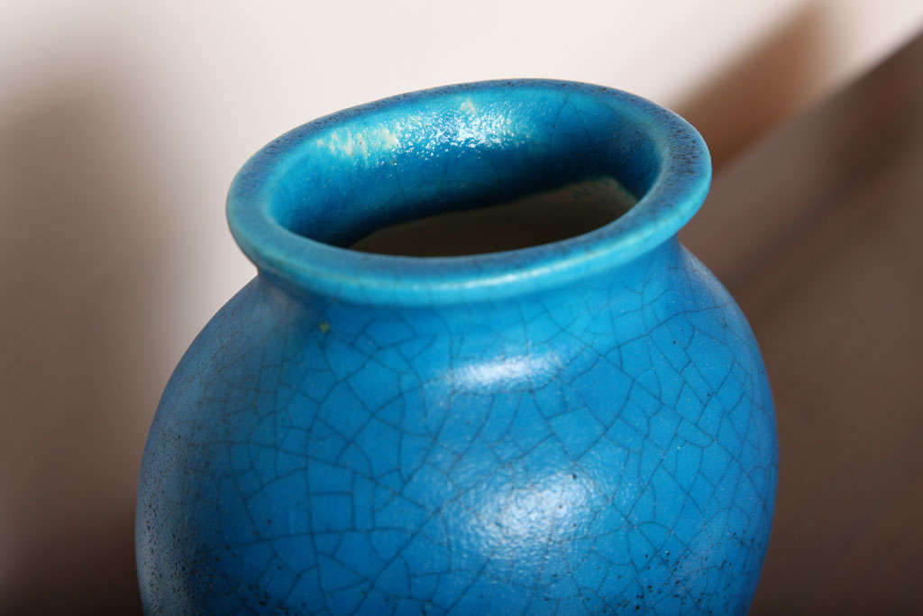 French Turquoise Blue Lachenal Vase