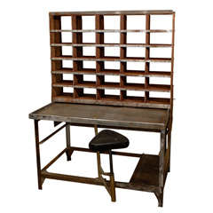 Antique French Industrial Post Office Desk
