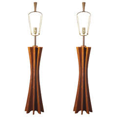 Pair of Mid-Century Mahogany Table Lamps