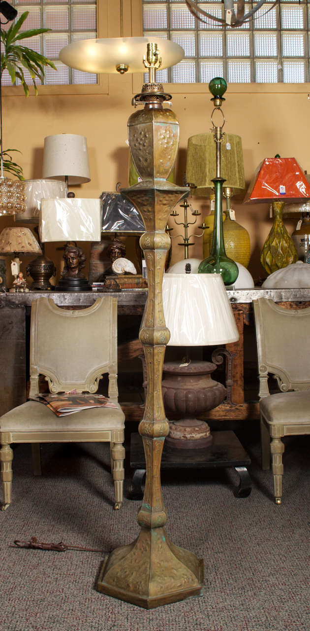 Antique Moorish Brass Repousse Floor Lamp