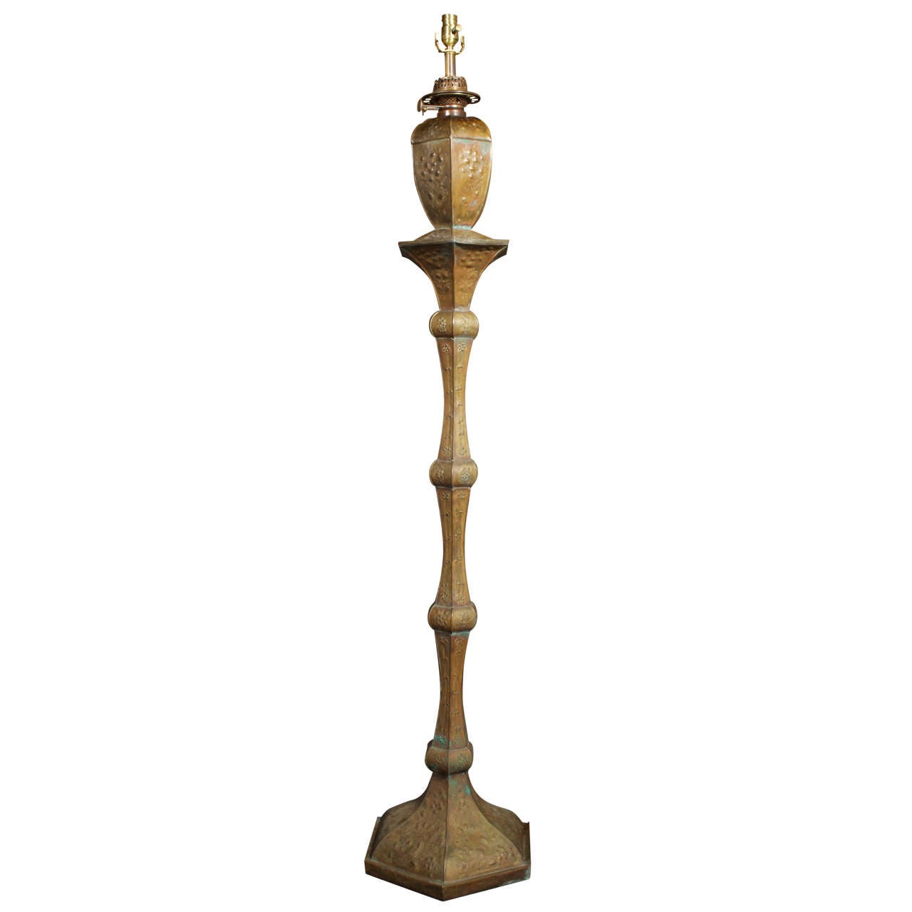Antique Moorish Brass Repousse Floor Lamp