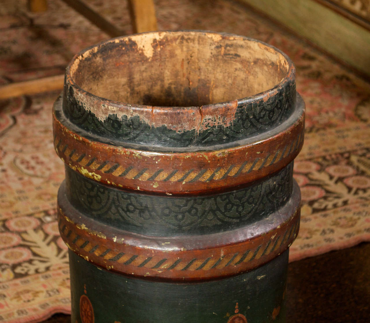 Late 19th Century Very Large Green and Brown, Leather and Cork Artillery Bucket, English 1880 For Sale