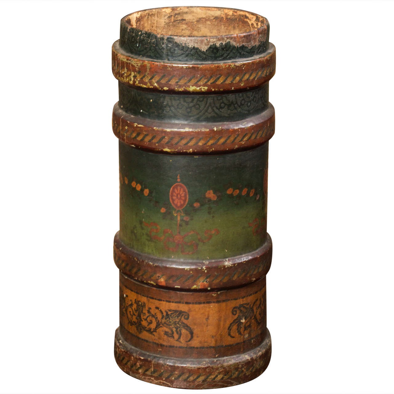 Very Large Green and Brown, Leather and Cork Artillery Bucket, English 1880 For Sale