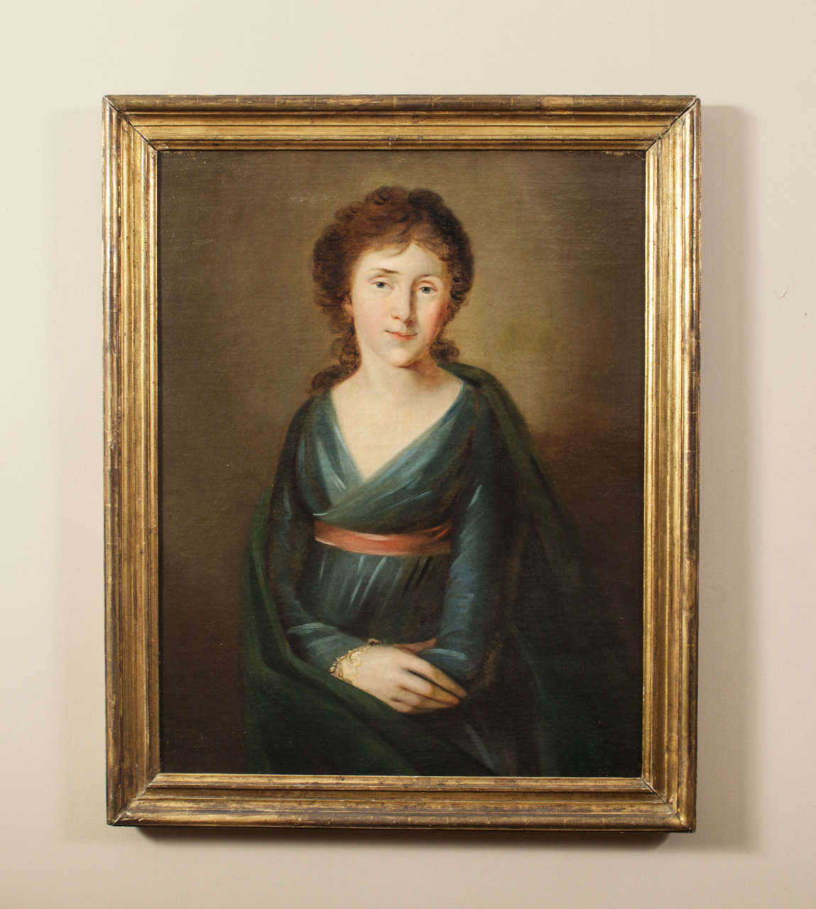 19th century oil on canvas, portrait of a woman, circa 1860.