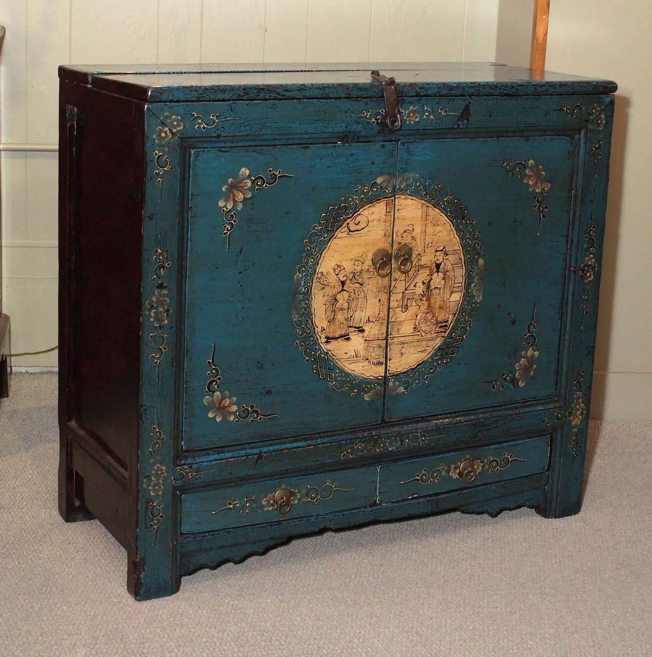 19th century Chinese blue lacquer and painted 