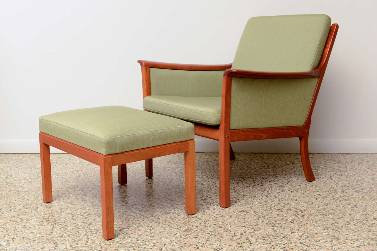Pair of Danish Armchairs with Foot Stool in Teak by Ole Wanscher 4