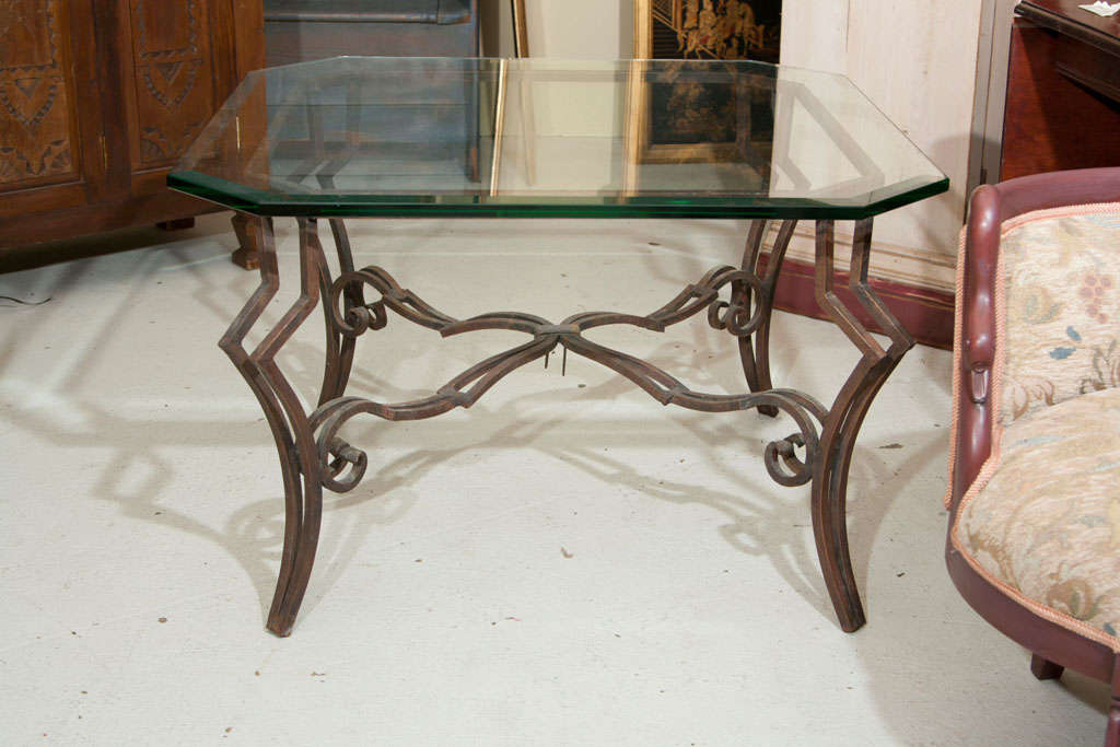 Wrought Iron Tea Tble with 3/4" Beveled Clipped Corner Glass Top