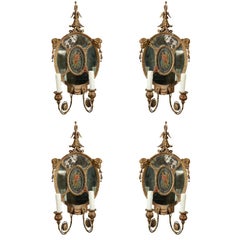 Antique Set of (4) 19th C. Carved French Painted Mirrored Sconces