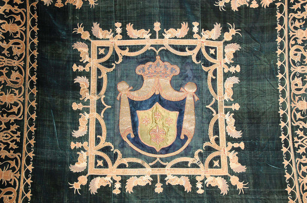 European 19th C. Stunning Embroidered Silk Velvet Coverlet/Tapestry