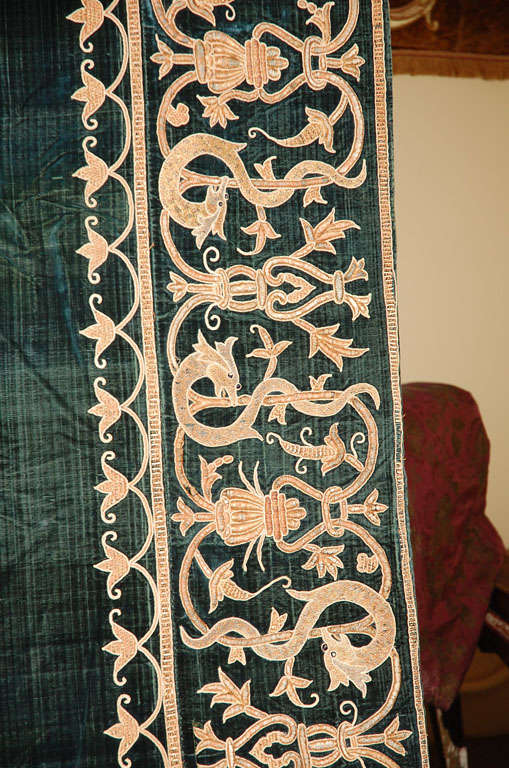 19th C. Stunning Embroidered Silk Velvet Coverlet/Tapestry 1