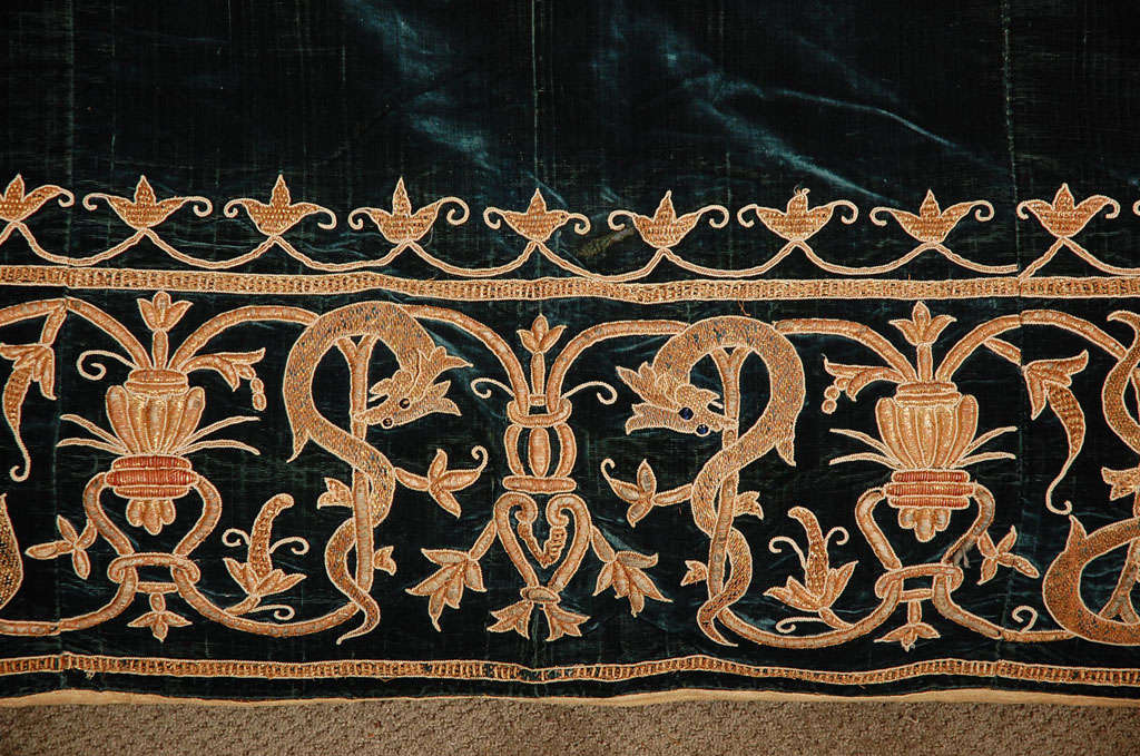 19th C. Stunning Embroidered Silk Velvet Coverlet/Tapestry 2