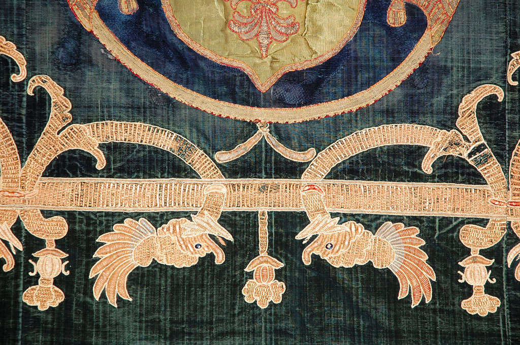 19th C. Stunning Embroidered Silk Velvet Coverlet/Tapestry 5