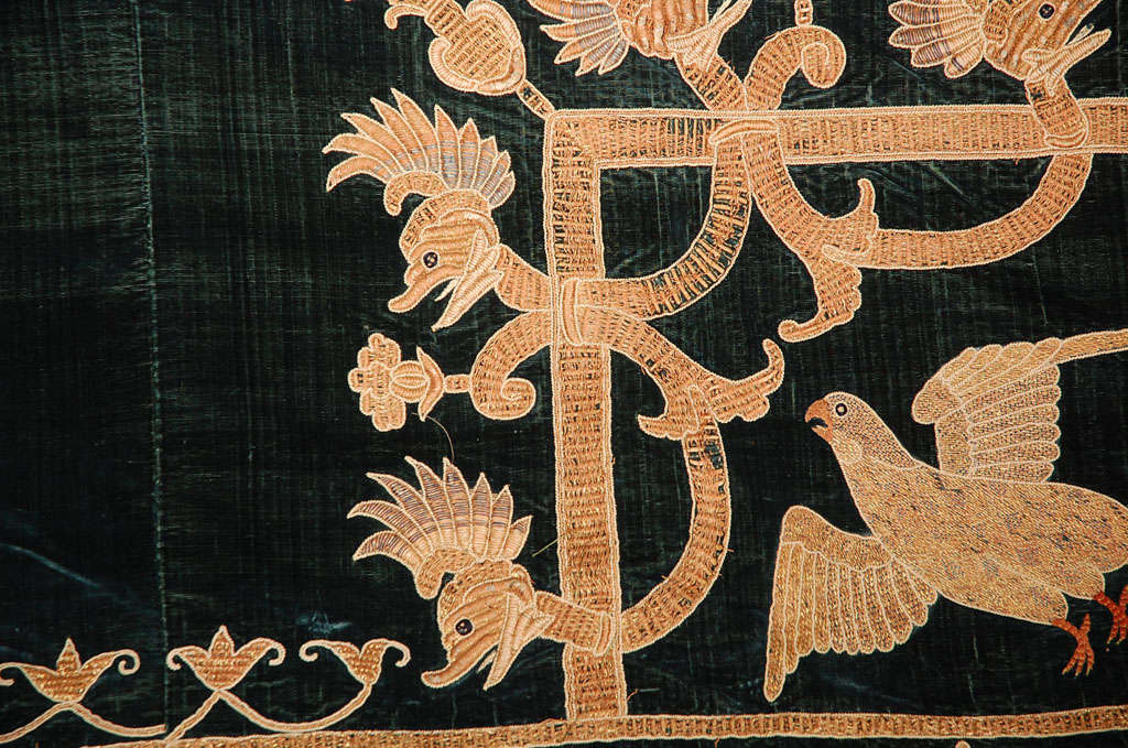 19th C. Stunning Embroidered Silk Velvet Coverlet/Tapestry 6