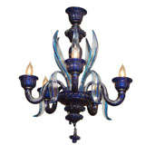 Venetian Chandelier 5 lights Cobalt blu/acquamarine