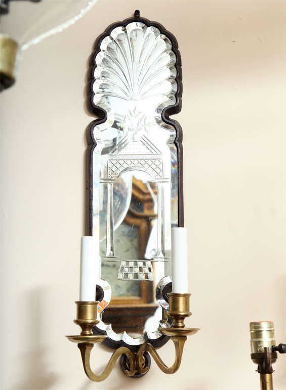 Glass A pair of English Queen Anne Style Two Light Wall Sconces
