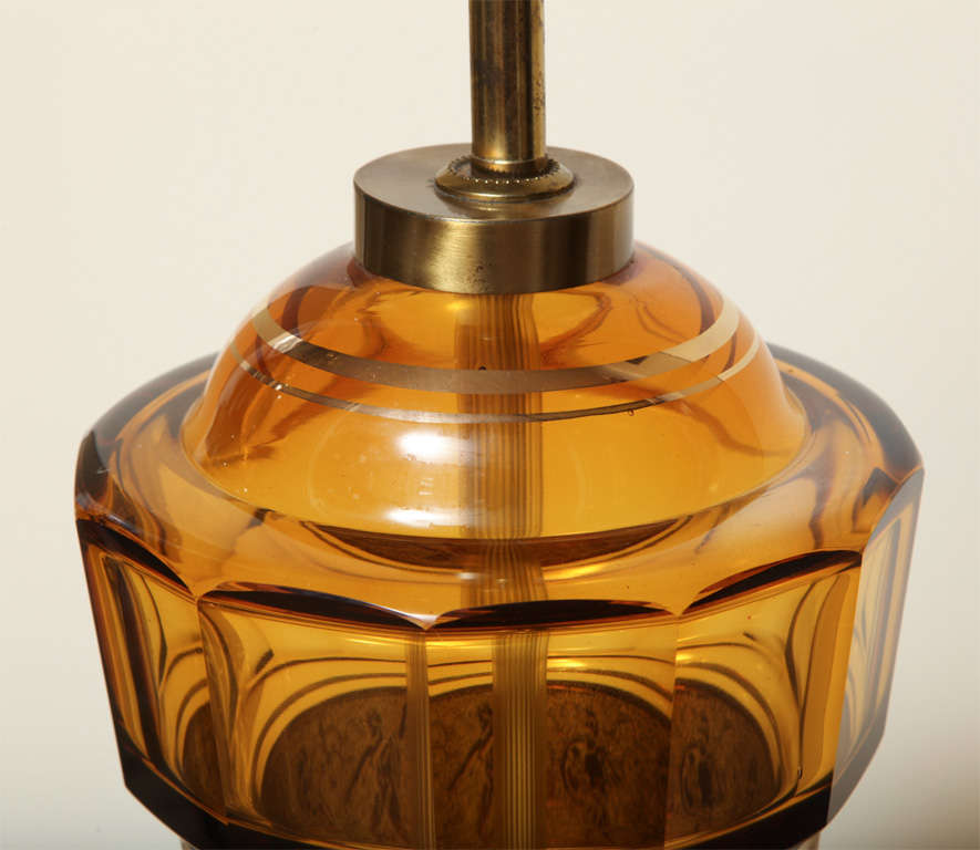 A Pair of Art Deco Amber Bohemian Glass Lamps 3