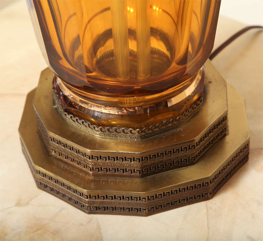A Pair of Art Deco Amber Bohemian Glass Lamps 4