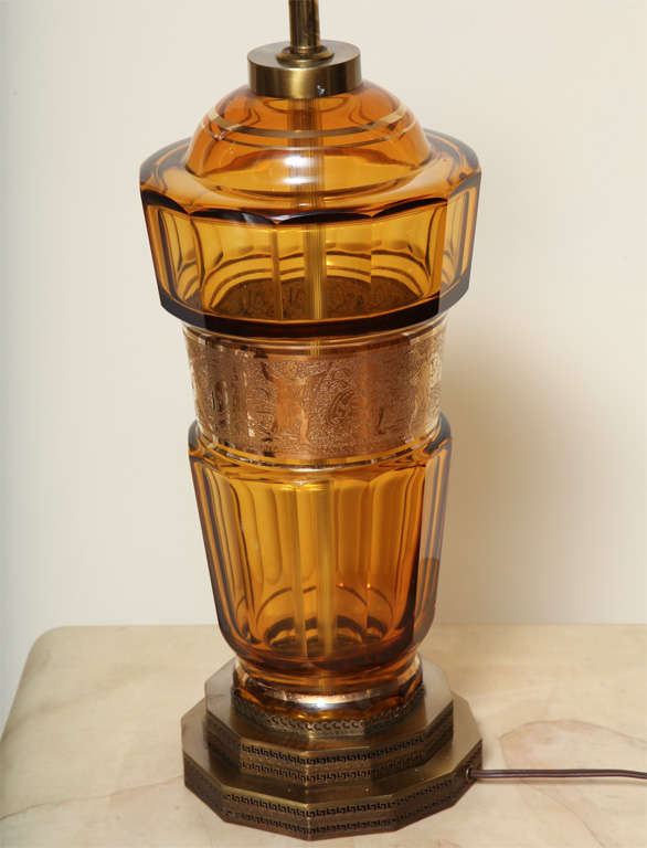 A Pair of Art Deco Amber Bohemian Glass Lamps 5