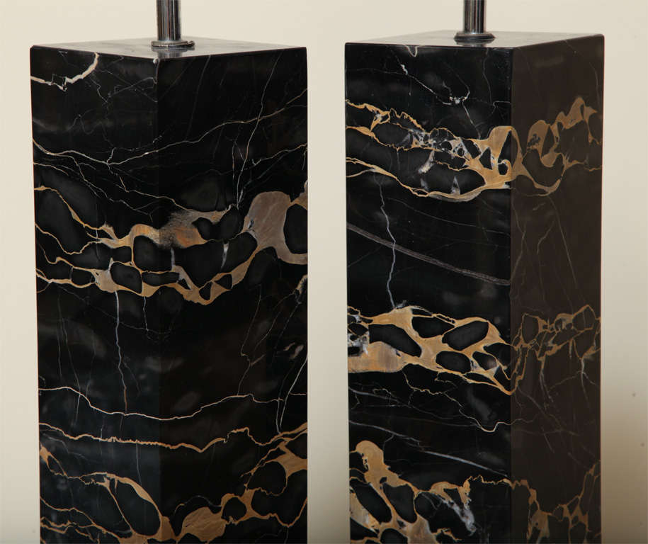 20th Century A Pair of Robert Sonneman Square Black Marble Table Lamps