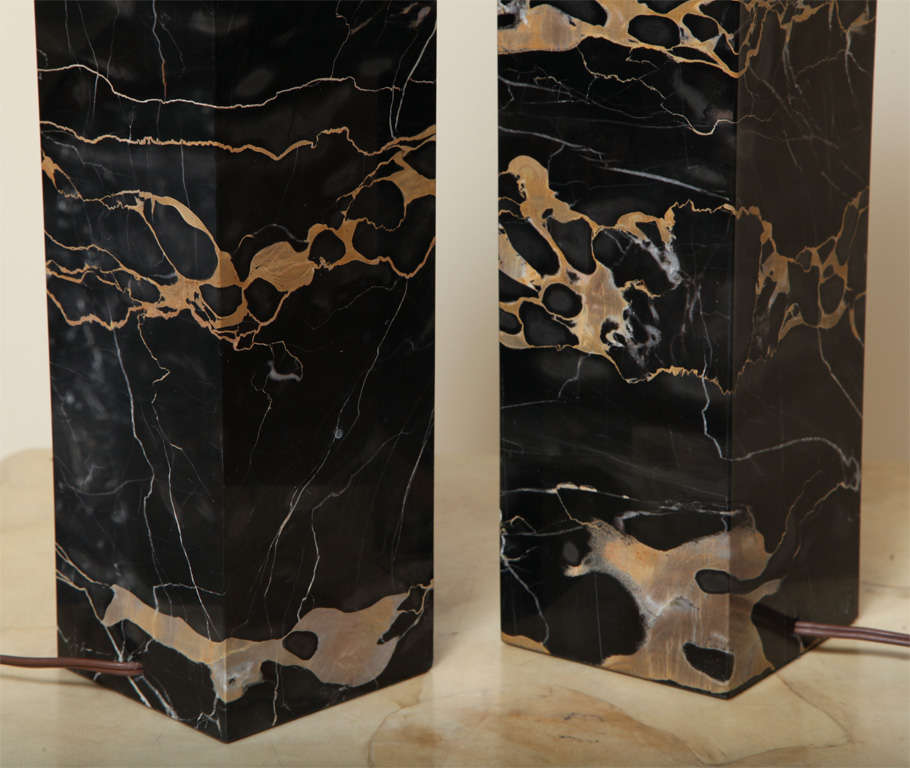 A Pair of Robert Sonneman Square Black Marble Table Lamps 1