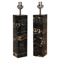 A Pair of Robert Sonneman Square Black Marble Table Lamps