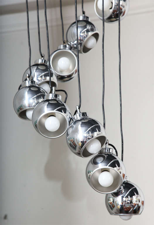 Mid-Century Modern Chrome Chandelier by Lumi Made in Italy For Sale