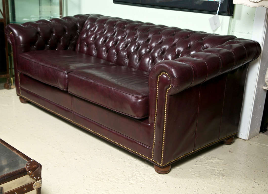 English Cordovan Leather Chesterfield Sofa