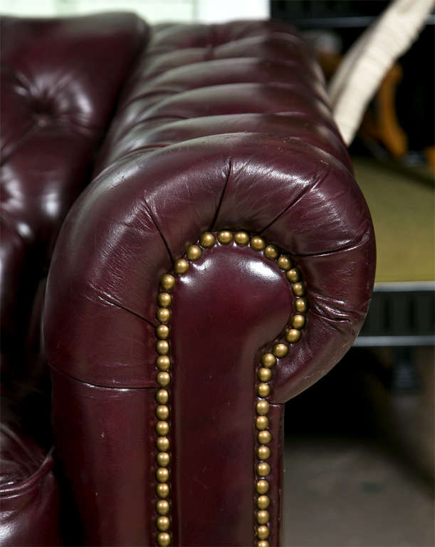Late 20th Century Cordovan Leather Chesterfield Sofa