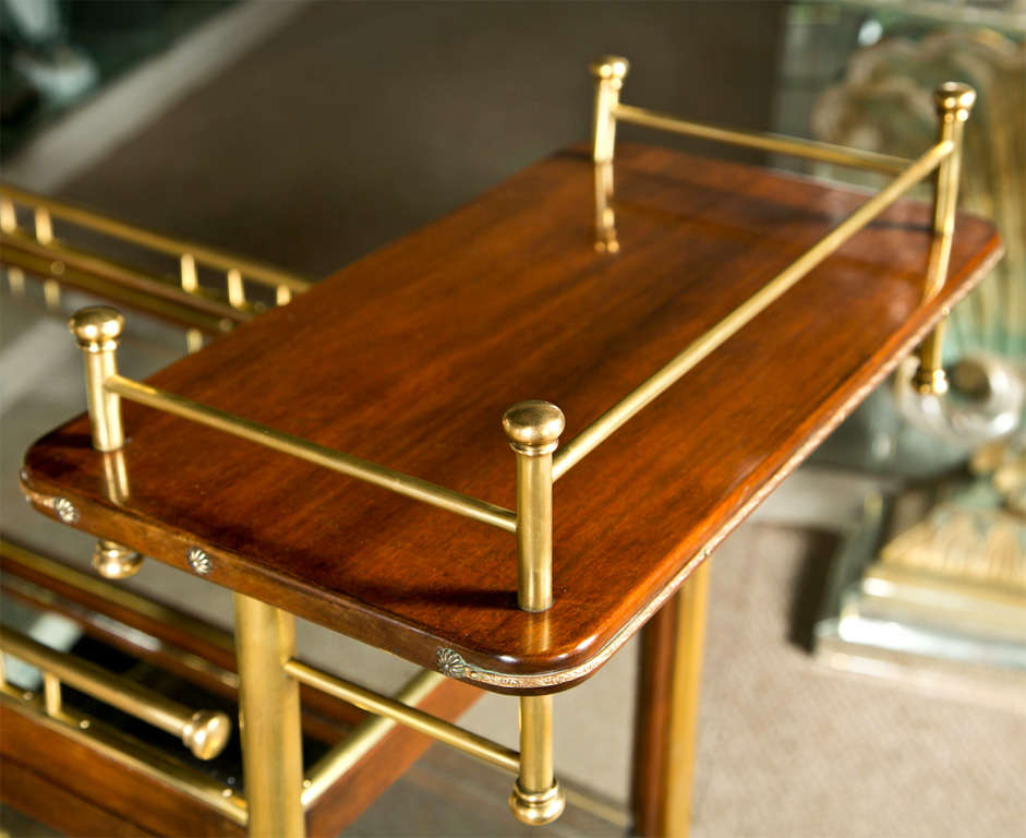 American French Brass & Mahogany Serving Tea Cart