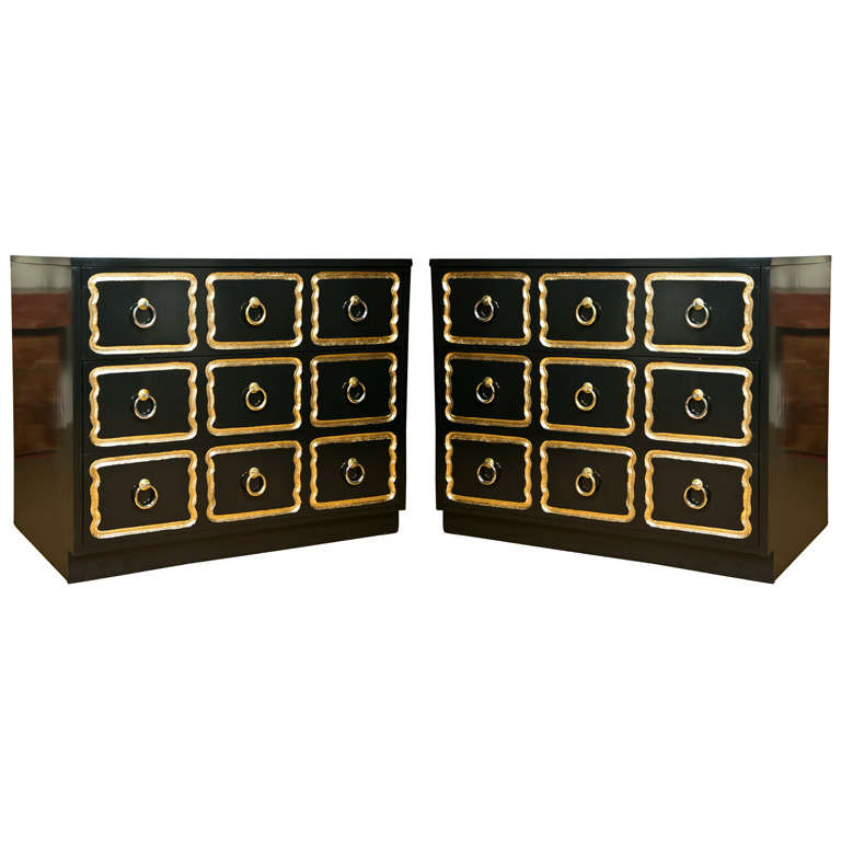 Pair of Dorthy Draper Espana Ebonized Chests