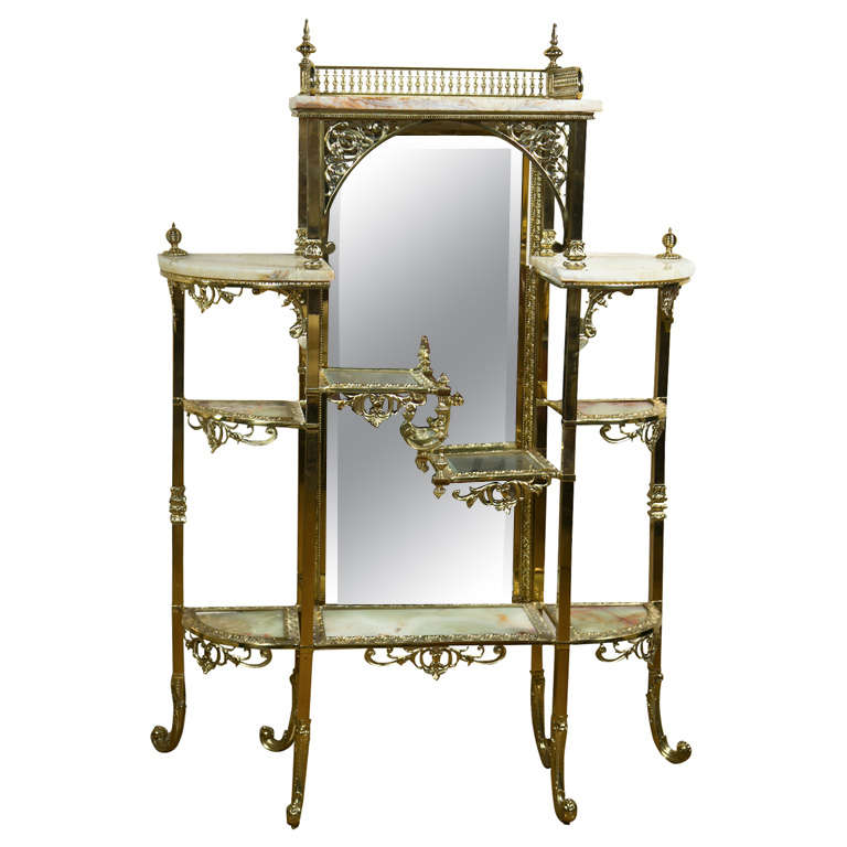 French Brass and Onyx Dressing Etagere