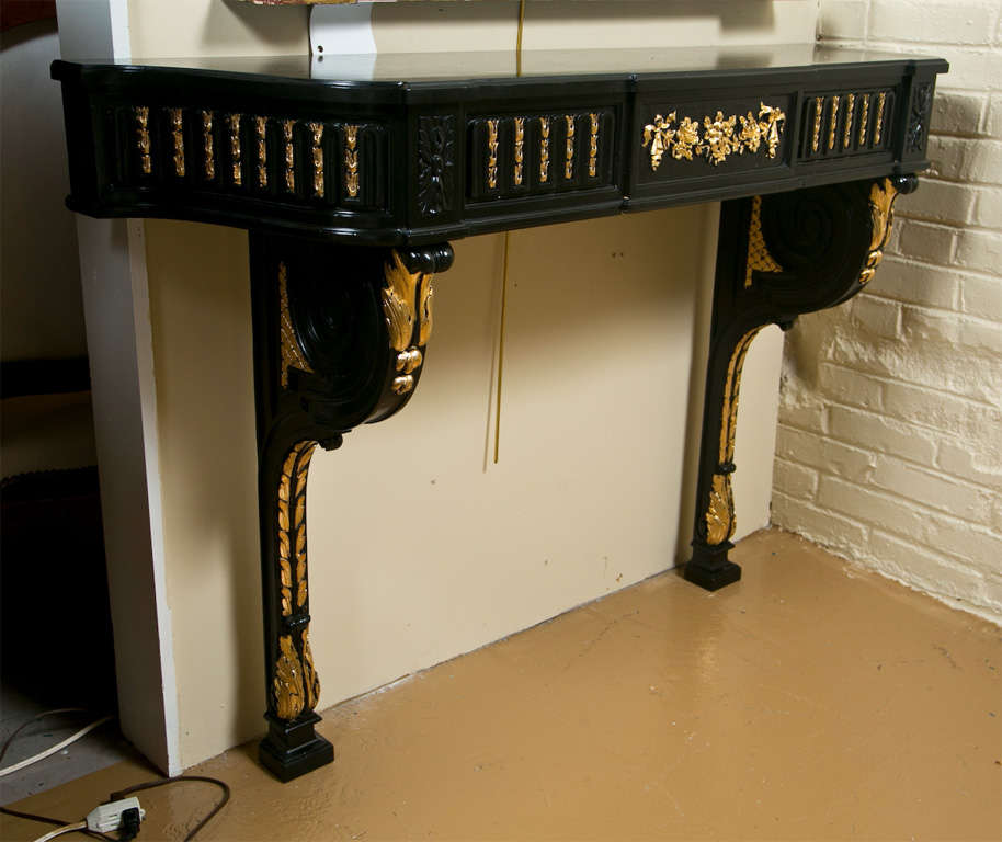 French Ebonized and Parcel-Gilt Wall-Mount Console Table