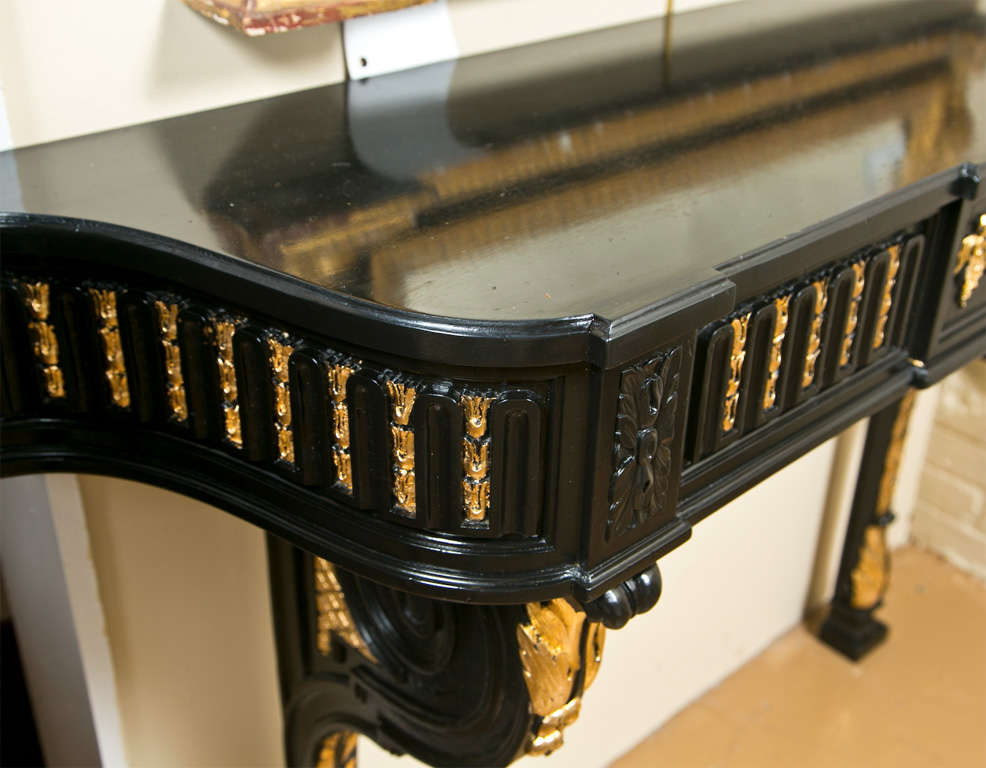 Mid-20th Century Ebonized and Parcel-Gilt Wall-Mount Console Table