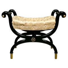 French Neoclassical Style Ebonized Bench by Jansen