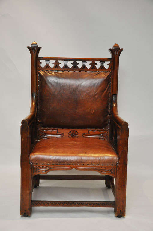 19th Century Gothic Oak Chair, Harding and Sons, Plymouth England, 1870 For Sale