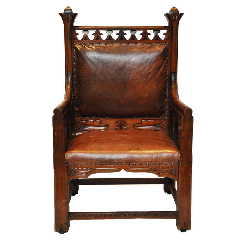 Gothic Oak Chair, Harding and Sons, Plymouth England, 1870 For Sale
