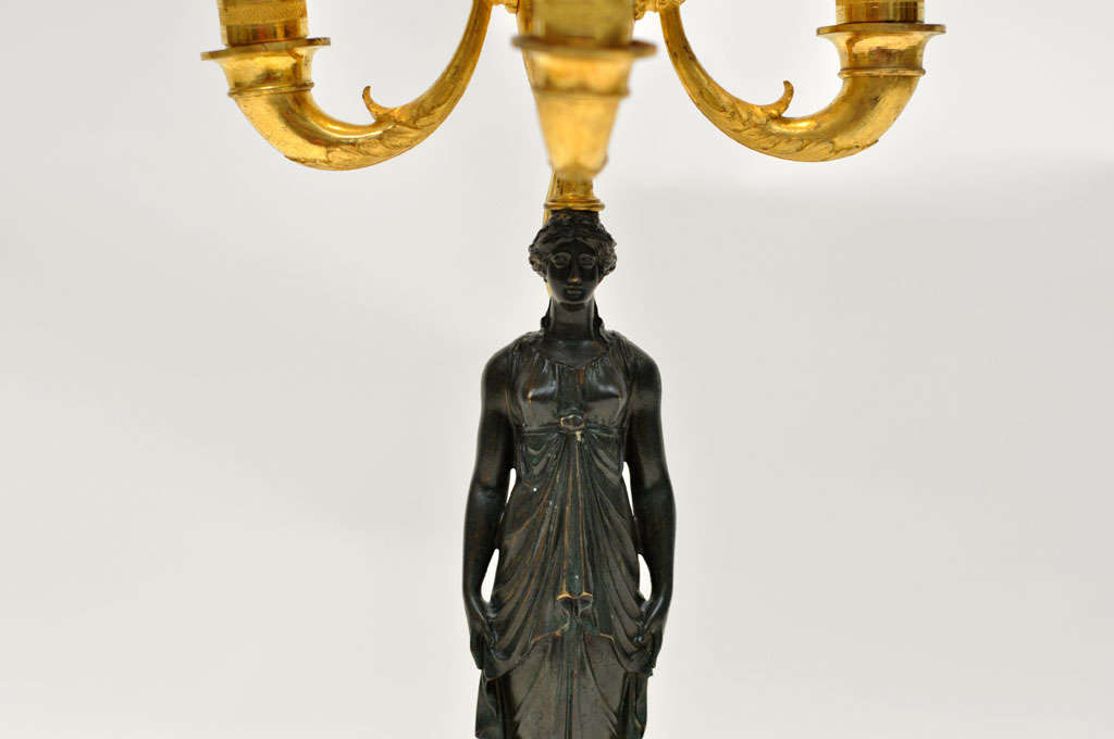 French Empire Gold Bronze Four-Light Candelabra Table Lamp, Claude Galle, France, 1810 For Sale