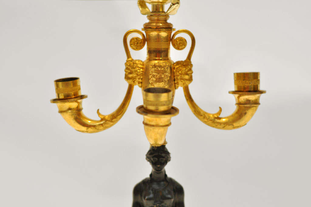 Cast Empire Gold Bronze Four-Light Candelabra Table Lamp, Claude Galle, France, 1810 For Sale