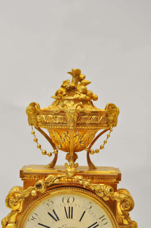 French Louis XVI style Gilt Bronze Three Piece Clock Garniture Set 1