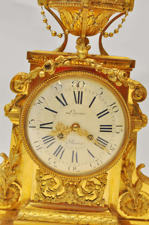 French Louis XVI style Gilt Bronze Three Piece Clock Garniture Set 2