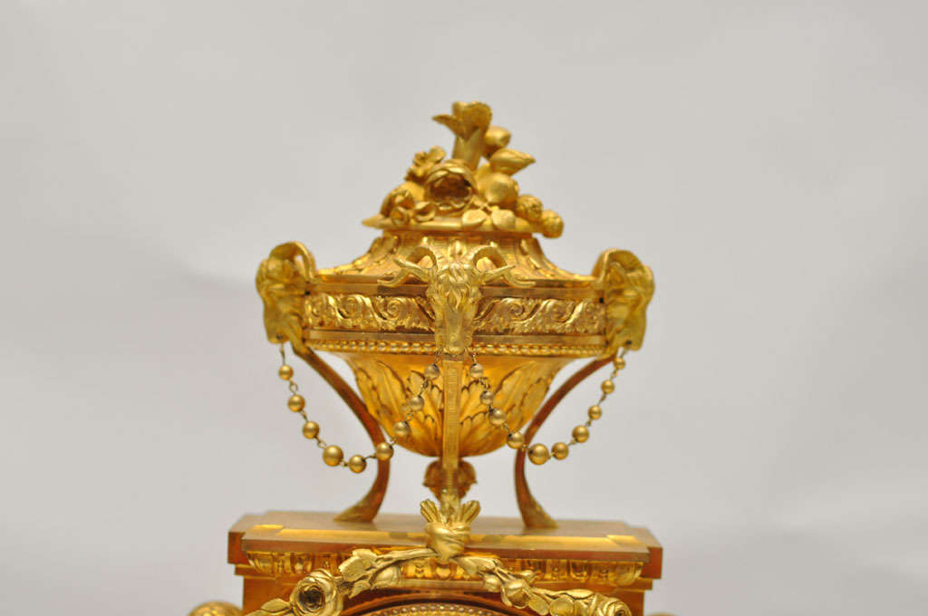 French Louis XVI style Gilt Bronze Three Piece Clock Garniture Set 3