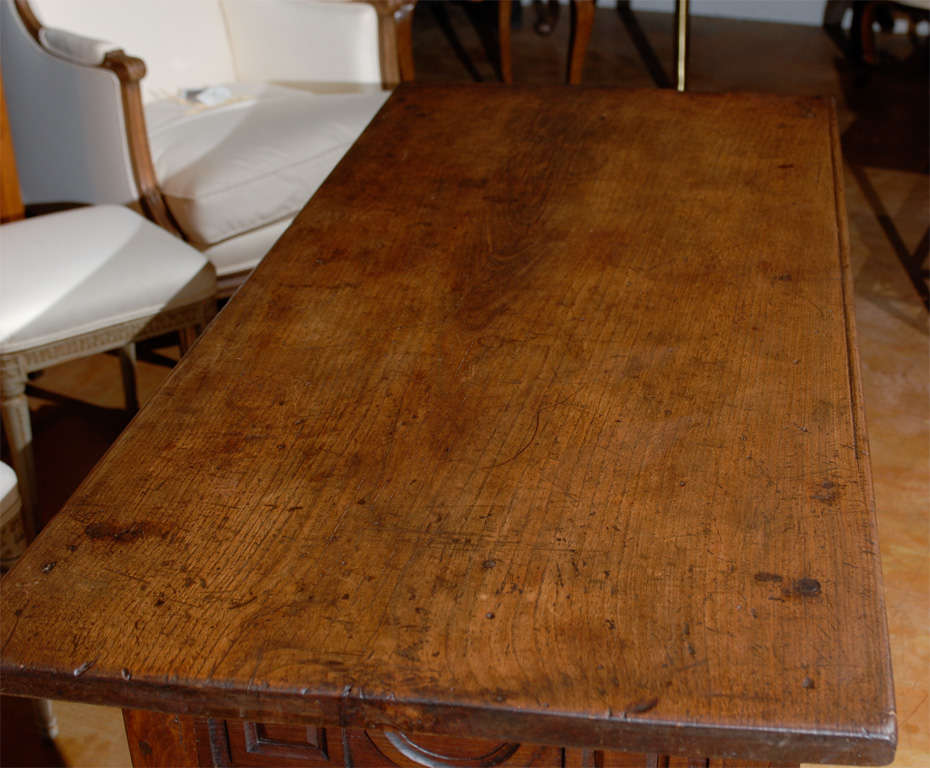 Wood Spanish Early 17th Century Console Table with Two Drawers and Geometrical Motifs