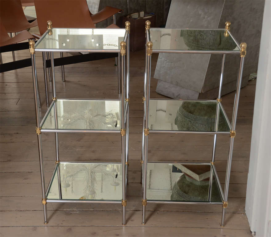 Pair of Mirrored Glass 3-Tier Tables