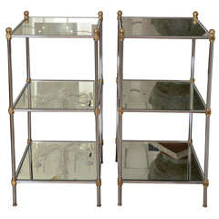 Pair of Mirrored Glass 3-Tier Tables