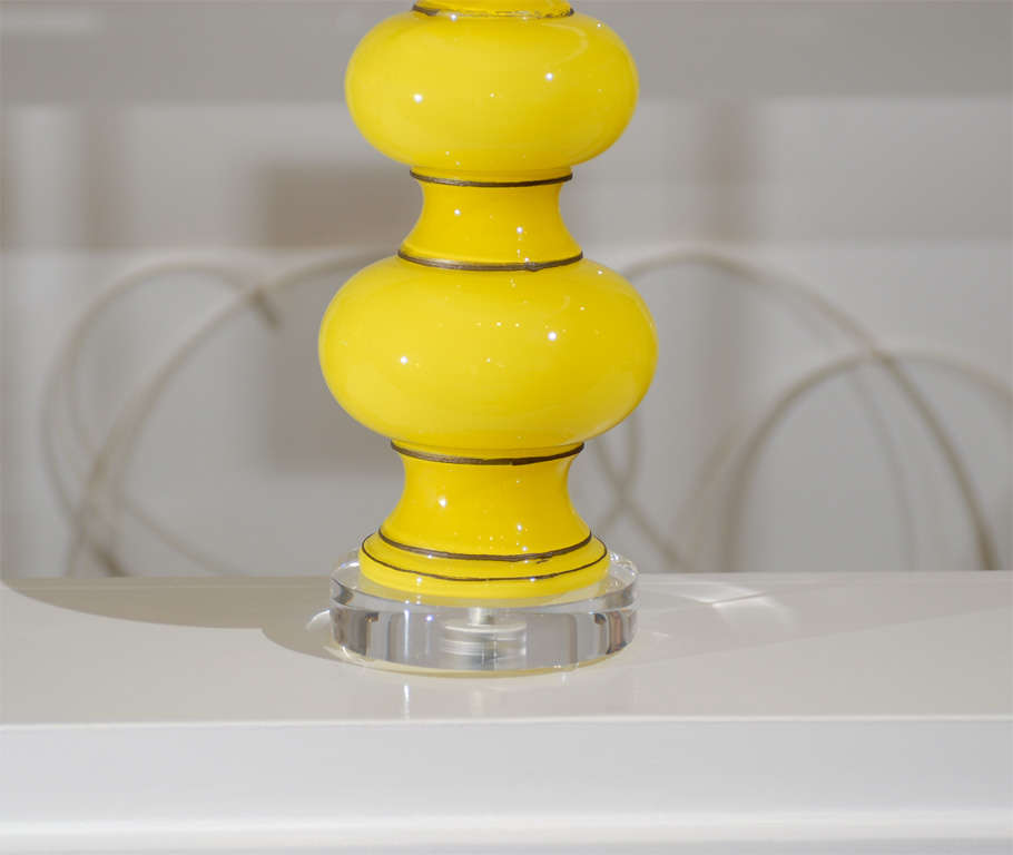 20th Century Pair of Vintage Yellow Glass Lamps