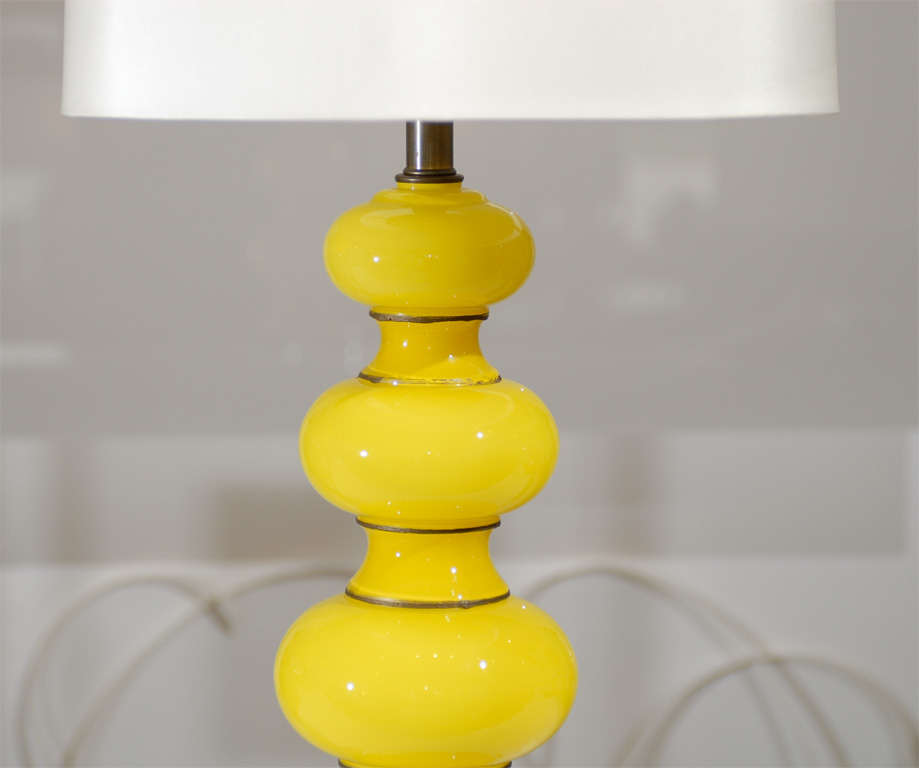 Pair of Vintage Yellow Glass Lamps 1