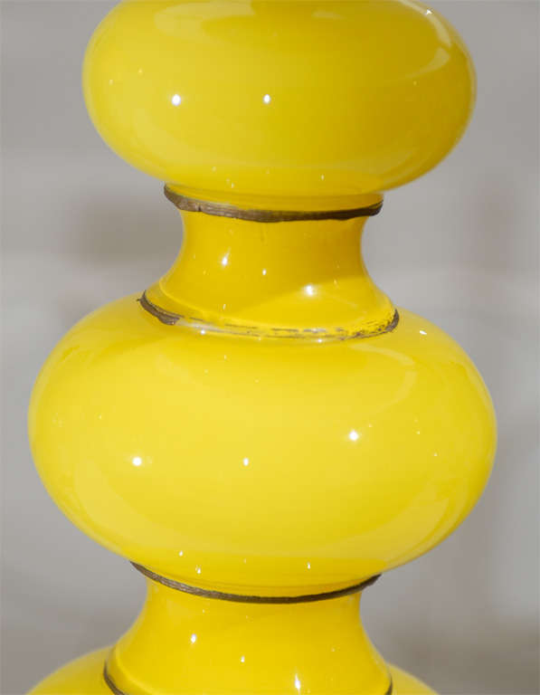 Pair of Vintage Yellow Glass Lamps 4